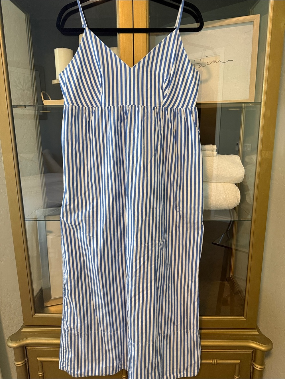 Quince Blue & White Vertical Stripe Midi Dress